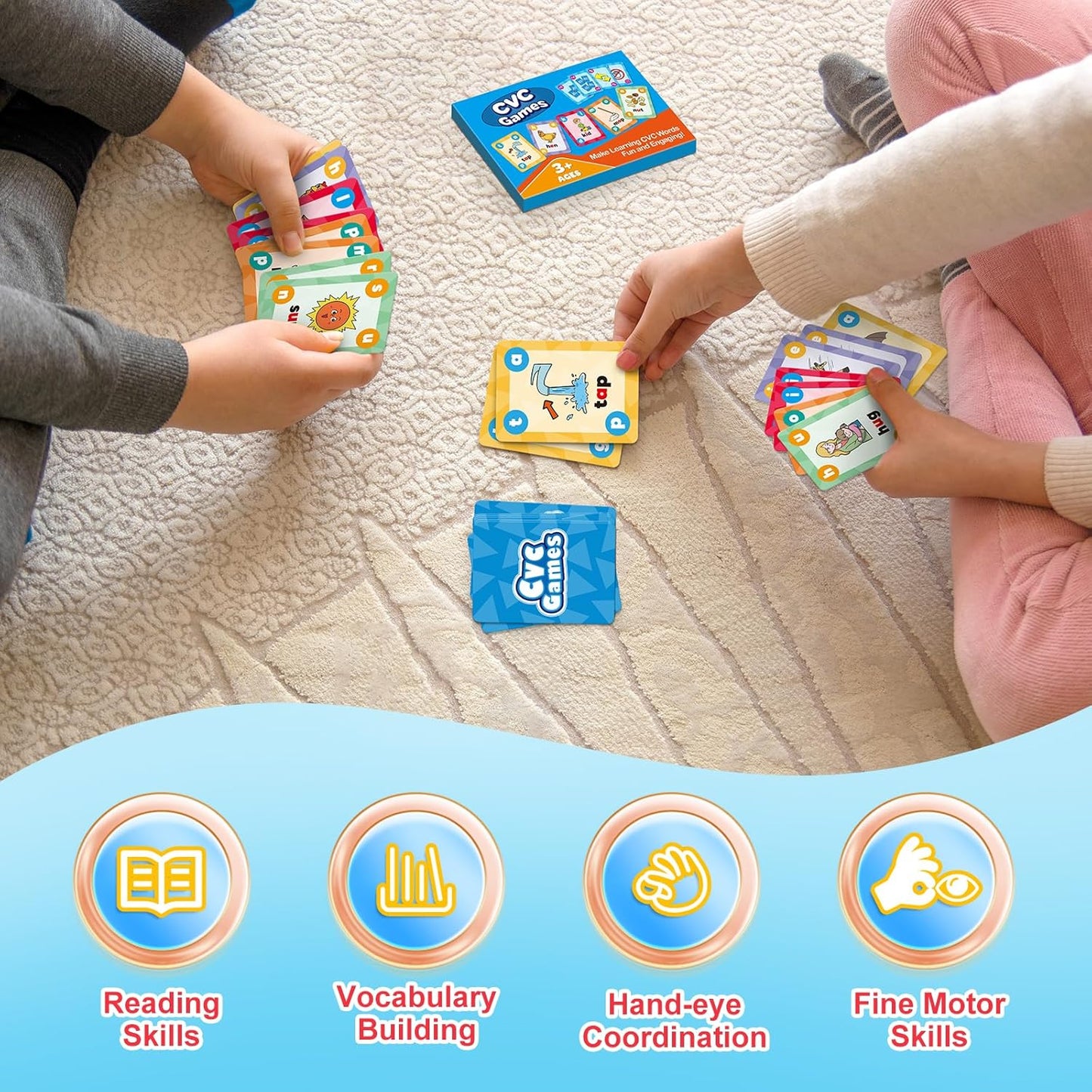Broytain CVC Phonics Games for Toddlers,CVC Word Toy for Kids,Reading Card Game for Ages 4 5 6,Phonics Flash Cards to Learn Words,Educational Flashcards for Preschool Kindergarten, and Homeschool