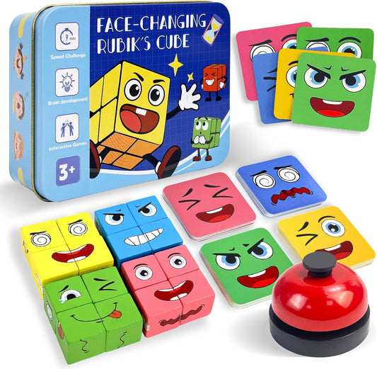 Wooden Face Changing Magic Cube Game, Montessori Puzzle Game for Kids Educational Face Changing Cubes