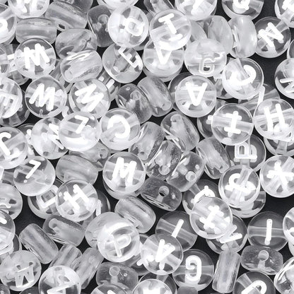 1600Pcs White and Silver Round Letter Beads A-Z, 4X7mm Acrylic Alphabet Beads for Jewelry Making