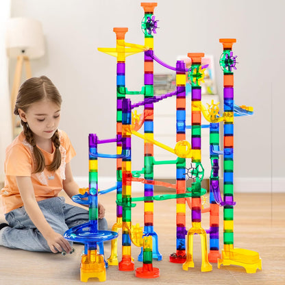 JOYIN 150Pcs Glowing Marble Run- Construction Building Blocks Toys with 5 Glow in The Dark Glass Marbles, STEM Educational Building Block Toy, Birthday Gifts, Easter Basket Stuffers