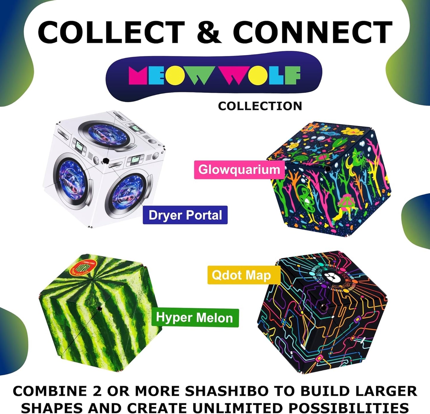 Shashibo Shape Shifting Box - Award-Winning STEM Fidget Toy with Ultra Strong Magnets - Puzzle Cube Transforms Into 100+ Shapes, Perfect Sensory Gift for Kids, Teens, and Adults (Glowquarium)