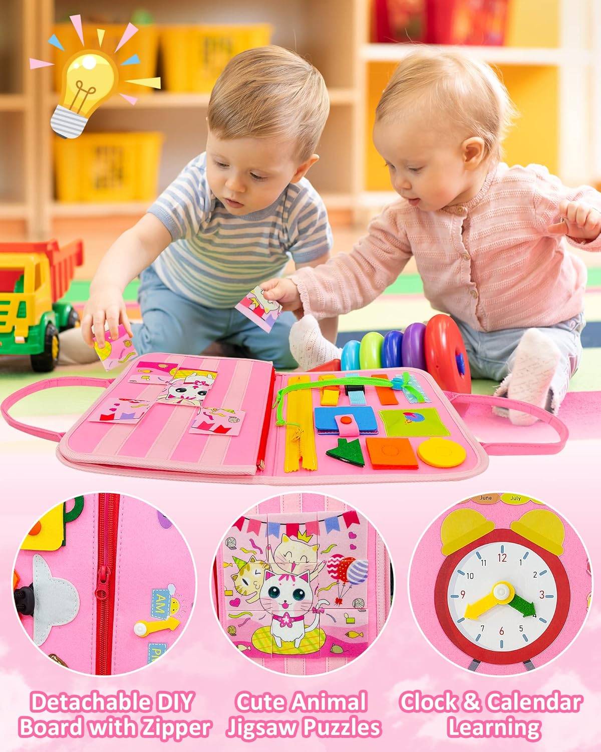 Exorany Busy Board Montessori Toys for Toddler Boys & Girls Birthday Gifts, Sensory Toys for Toddlers, Educational Travel Preschool Toddler Activities Learning Fine Motor Skills