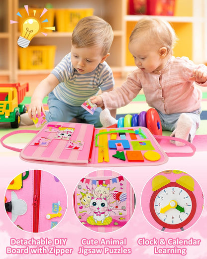 Exorany Busy Board Montessori Toys for Toddler Boys & Girls Birthday Gifts, Sensory Toys for Toddlers, Educational Travel Preschool Toddler Activities Learning Fine Motor Skills