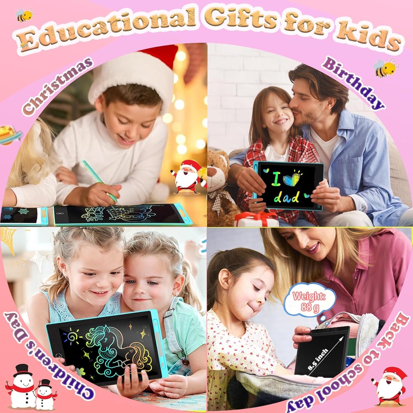 6 Pack LCD Writing Tablet for Kids Toys 8.5 Inch Colorful Doodle Board Bulk, Eye-Protection Drawing Pad Toddler Travel Essentials Toys for 3-8 Year Old Boys Girls, Birthday Xmas Gifts