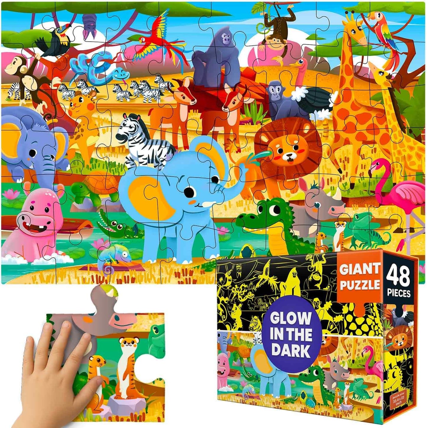 QUOKKA Floor Puzzles for Kids Ages 4-8 – 2x3 FT Giant Search and Find Jigsaw – 48 Large Pieces – Above and Beyond Observational Scene – Educatinal Montessori Toy with Gift Box – Fun Learning Activity