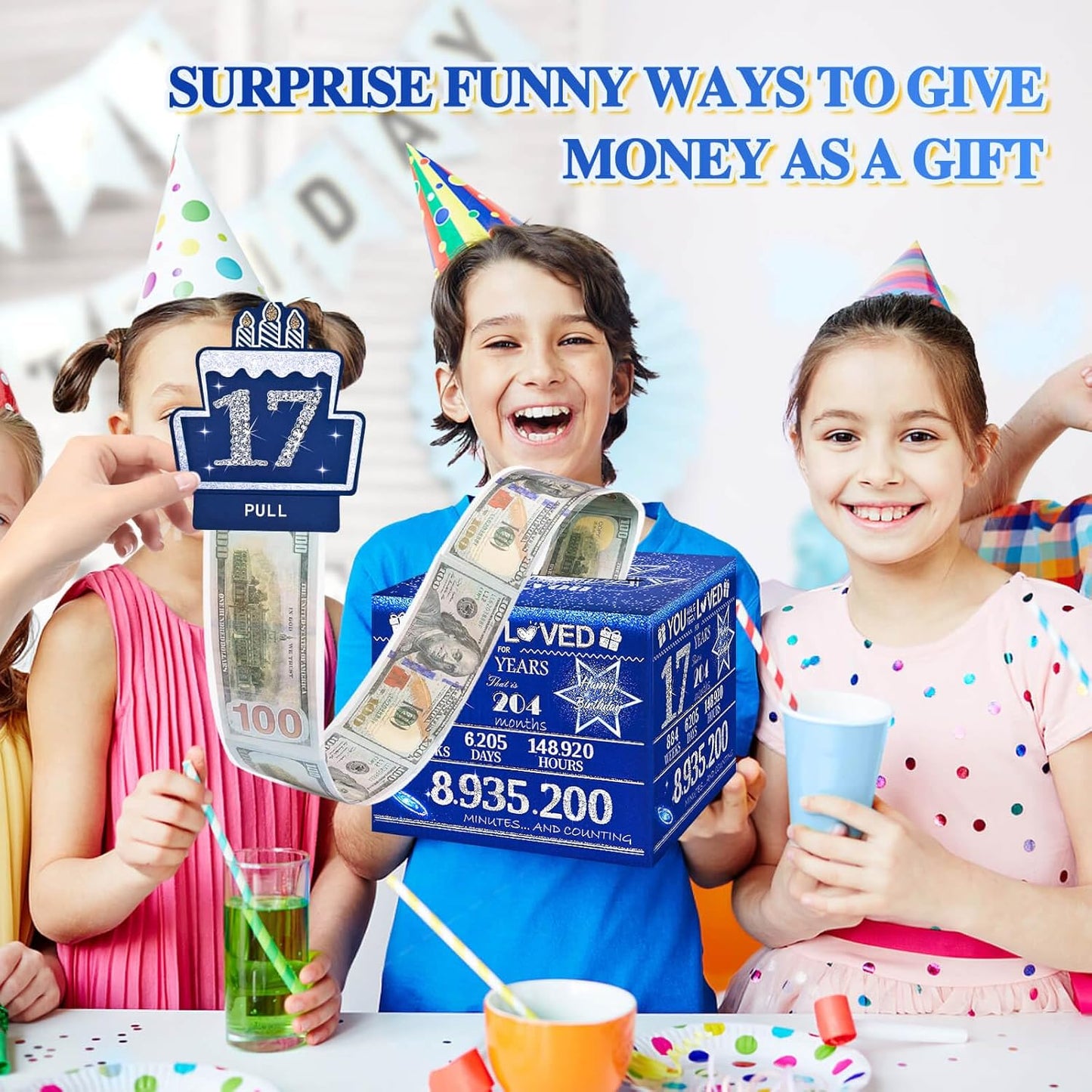 10 Happy Birthday Money Box for Cash Gift, 10th Birthday Decorations for Boys and Girls, Gifts for 10 Year Old Boy, Boy Gift Ideas, Cool Things for Teen -Blue with 100PCS Bags