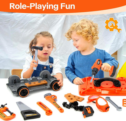 Kids Tool Set – Zealous 48 pcs Toddler Tool Set with Tool Box & Electronic Toy Drill, Pretend Play Kids Toys, Toy Construction Tools for Kids Ages 3,4,5,6,7,8 Years Old (A-Orange)
