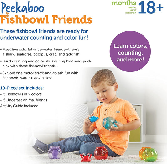 Learning Resources Peekaboo Fishbowl Friends - Counting and Fine Motor Skills, Water and Bathtub Toys, Toddler Games, Preschool Activities, Math Manipulatives, Gifts for Boys and Girls