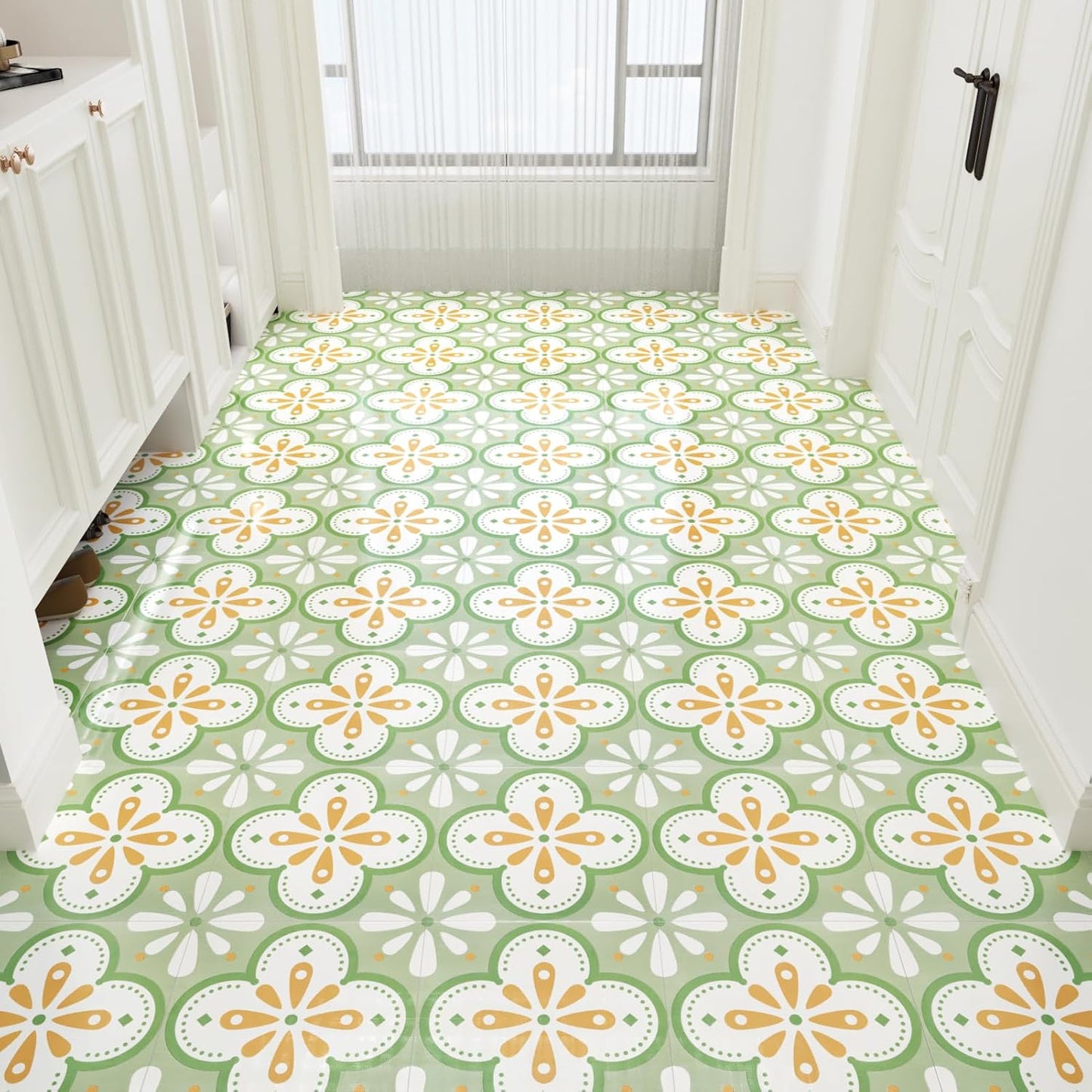 Wallercity White Marble Peel and Stick Vinyl Floor Tiles 6-Pack 12x12 Inches Self Adhesive Waterproof Flooring Planks for Bathroom Kitchen Bedrooms Stick on Floor Tiles Laminate Sheets Vinyl Flooring