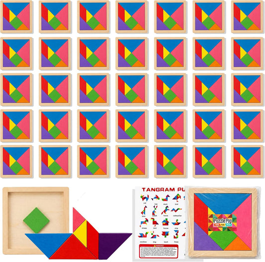KatchOn, 35 Pack Wooden Tangram Puzzle | Pinata Stuffers for Kids, Party Favors Goodie Bags Stuffers for Kids 4-8, Return Gifts for Birthday Party Pinata Toys Bulk Classroom Prizes, Carnival Prizes