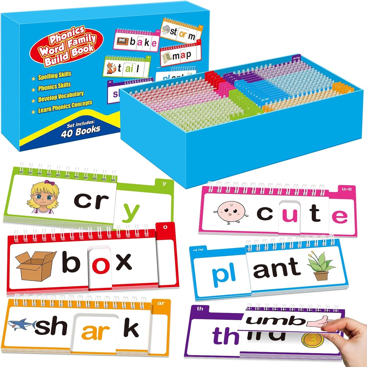 Word Family Build Book Phonics Flash Cards, 30 Read and Rhyme Flip Books, Sight Words Flash Cards Kindergarten, Learn to Read Flip Books for Kids Homeschool Preschool Classroom Must Haves