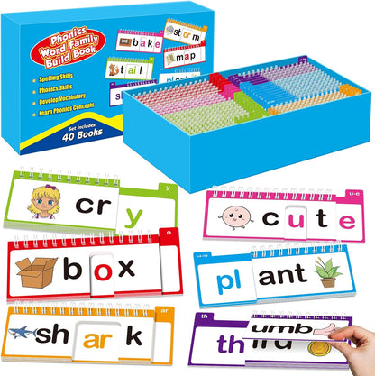 Word Family Build Book Phonics Flash Cards, 30 Read and Rhyme Flip Books, Sight Words Flash Cards Kindergarten, Learn to Read Flip Books for Kids Homeschool Preschool Classroom Must Haves