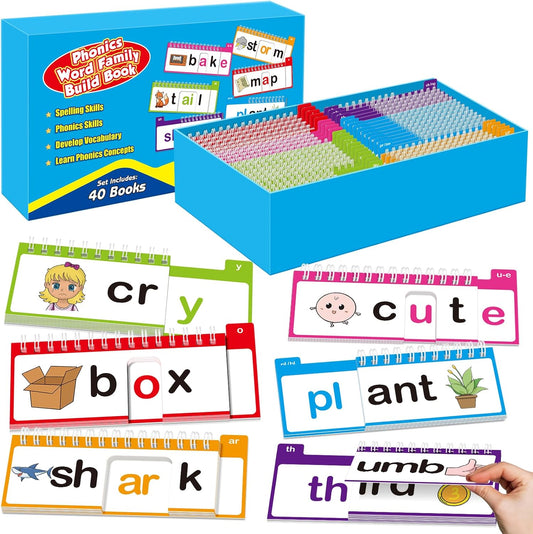 Word Family Build Book Phonics Flash Cards, 30 Read and Rhyme Flip Books, Sight Words Flash Cards Kindergarten, Learn to Read Flip Books for Kids Homeschool Preschool Classroom Must Haves
