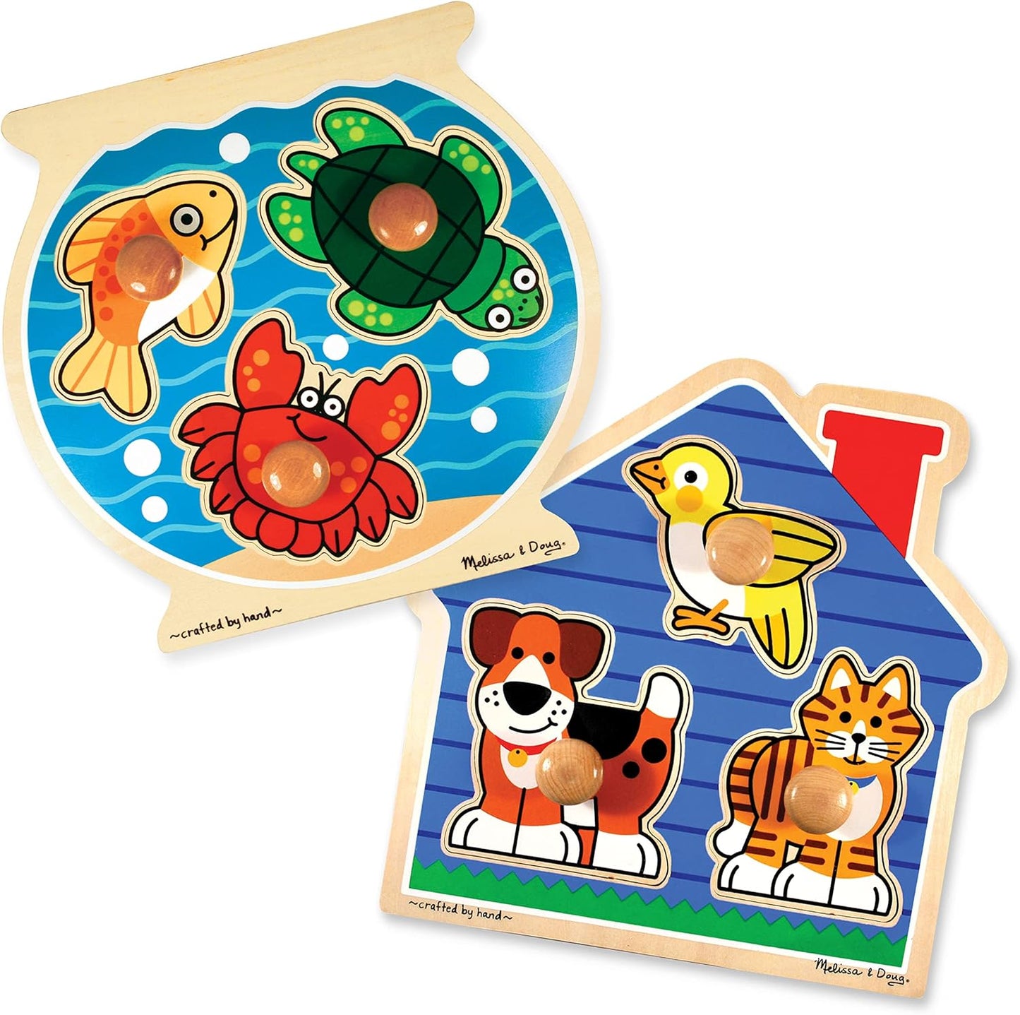 Melissa & Doug Pet Animals Jumbo Knob Puzzle, Wooden Peg Puzzle for Toddlers, Educational Toy for Shape Recognition and Fine Motor Skills, Ages 1+