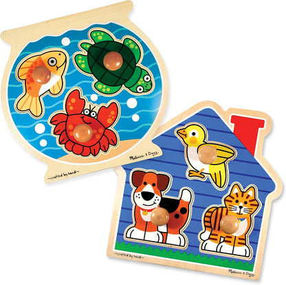 Melissa & Doug Pet Animals Jumbo Knob Puzzle, Wooden Peg Puzzle for Toddlers, Educational Toy for Shape Recognition and Fine Motor Skills, Ages 1+