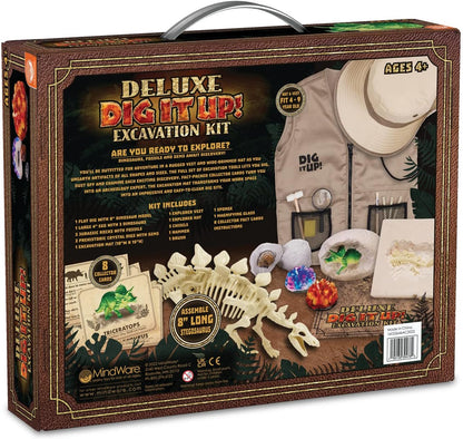 MindWare Dig It Up! Deluxe Dinosaur Excavation Kit - Ages 4+ Dino Dig Kit - Includes Excavation Tools to Dig Out 8 Treasures