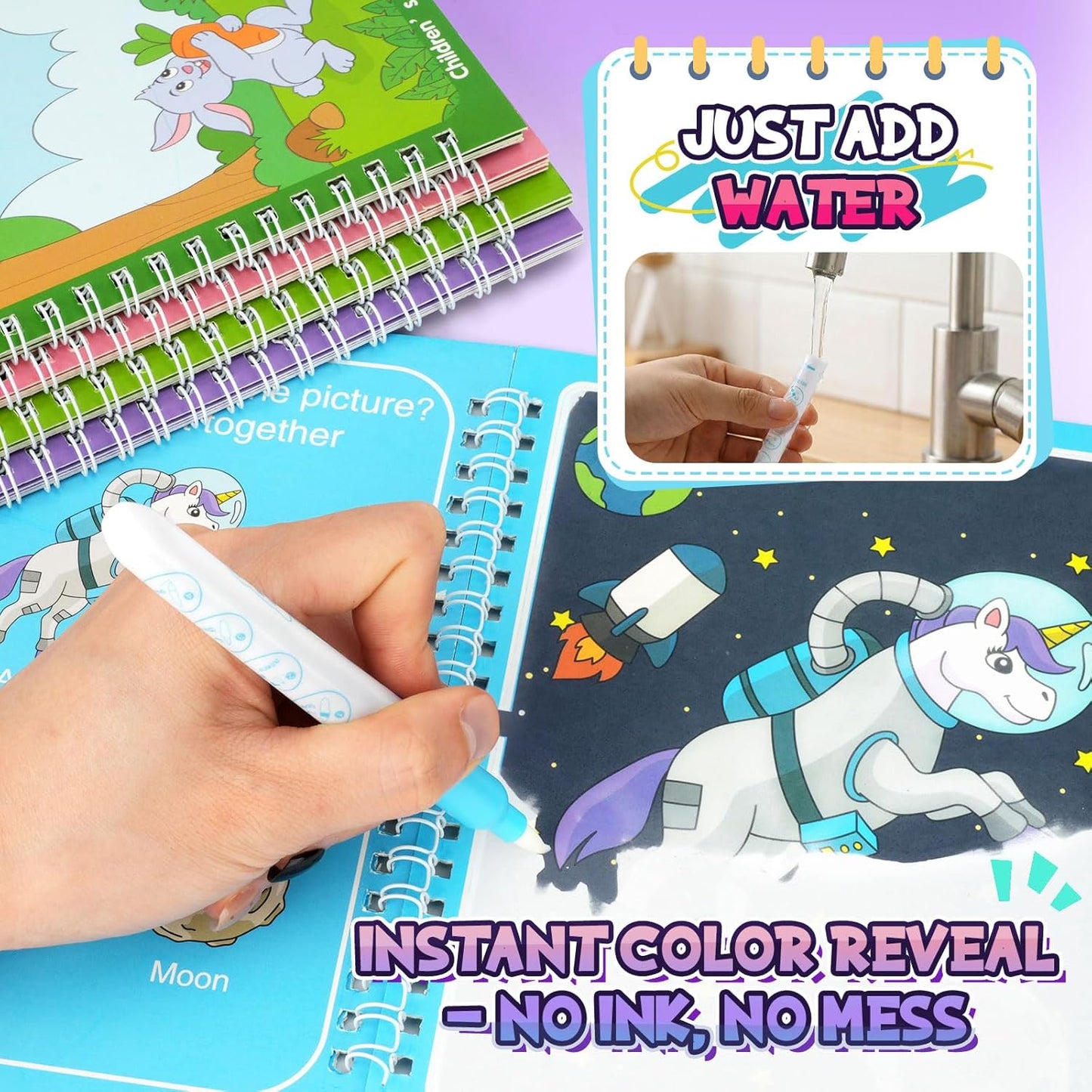 CMTOOP 5 Pack Water Coloring Books for Toddlers 1-3 - Mess Free Painting for Kids & Reusable Magic Water Activity Book - Aqua Art Travel Toys & Educational Arts and Crafts Gifts for Boys Girls Age 2-4