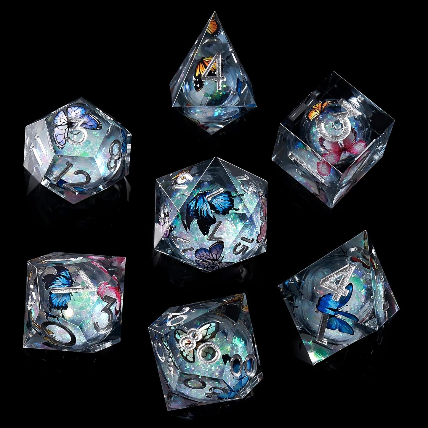 Liquid Core DND Dice Set, 7pcs Sharp Edge Dice for Role Playing Dungeons and Dragons Ttrpg with Gift Box, Handmade Resin D&D Dice RPG Role Playing Games Dice Set(Blue Gold)