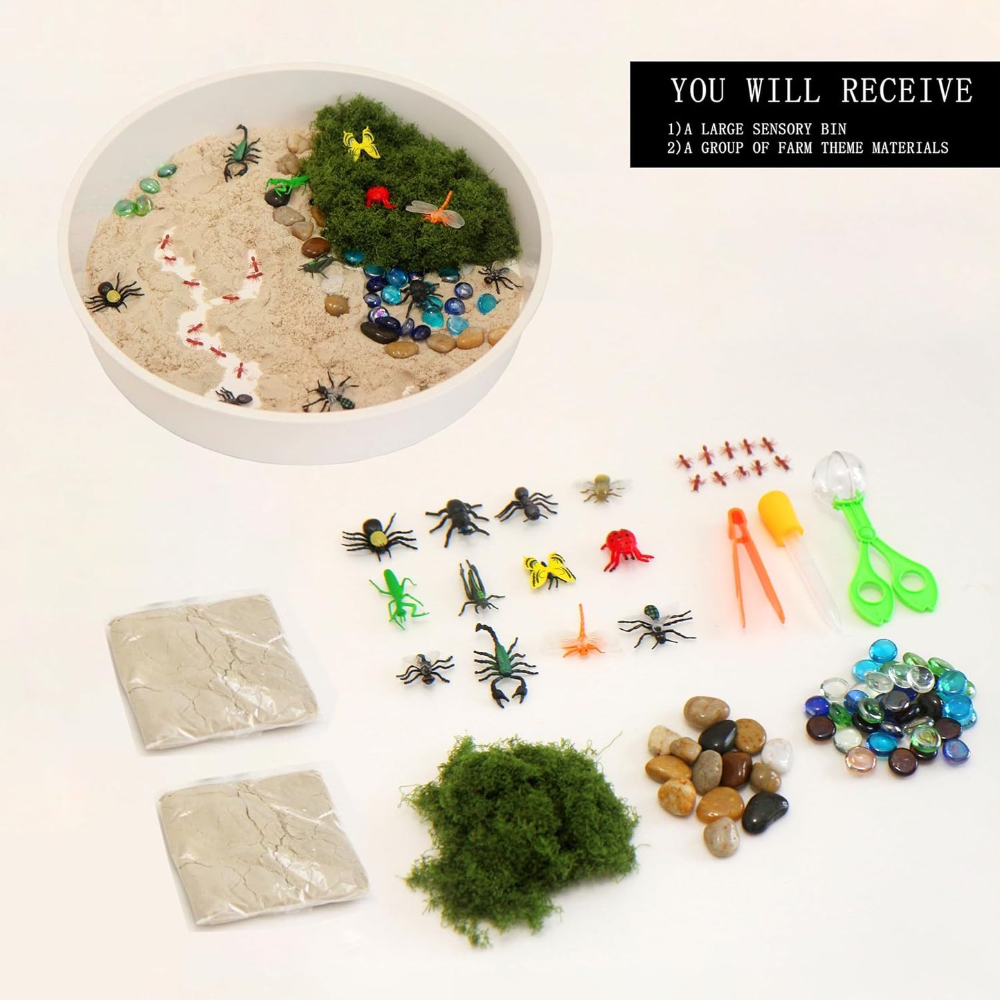 Sensory Bin Activity Set for Kids, Montessori & Reggio Inspired Classroom Materials, Small World Play Kit (ON The Farm)