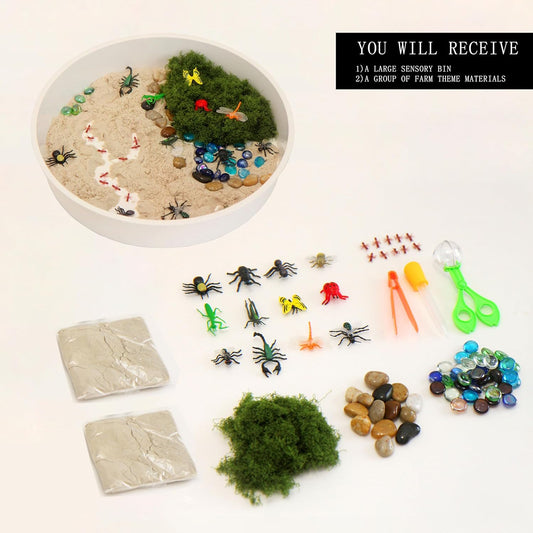 Sensory Bin Activity Set for Kids, Montessori & Reggio Inspired Classroom Materials, Small World Play Kit (ON The Farm)