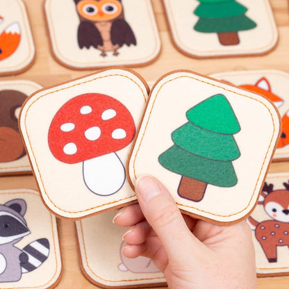 Felt Matching Game for Ages 2–4 – Soft and Safe for Ages 1+ – Montessori Memory Game – Sensory Flash Cards – Best Educational Gift for Ages 1–3 - Woodland Animal Theme