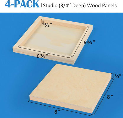 Falling in Art Unfinished Birch Wood Canvas Panels Kit, 4 Pack of 8x10’’ Studio 3/4’’ Deep Cradle Boards for Pouring Art, Crafts, Painting, and More
