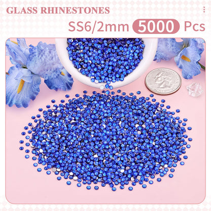 5000PCS SS6/2mm Glass Crystal Rhinestones (Clear), Bedazzling Flatback Rhinestones for Crafting DIY Crafts Nail Art Makeup Decoration, Gems Diamond Charms for Tumbler Shoes Clothing Mug