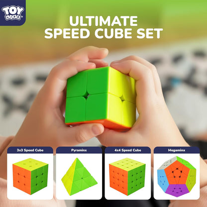STEAM Life Speed Cube Set, Speed Cube Set of 2x2 3x3 4x4 Megaminx and Pyramid Cube Smoothly Stickerless Magic Cubes Collection for Kids & Adults