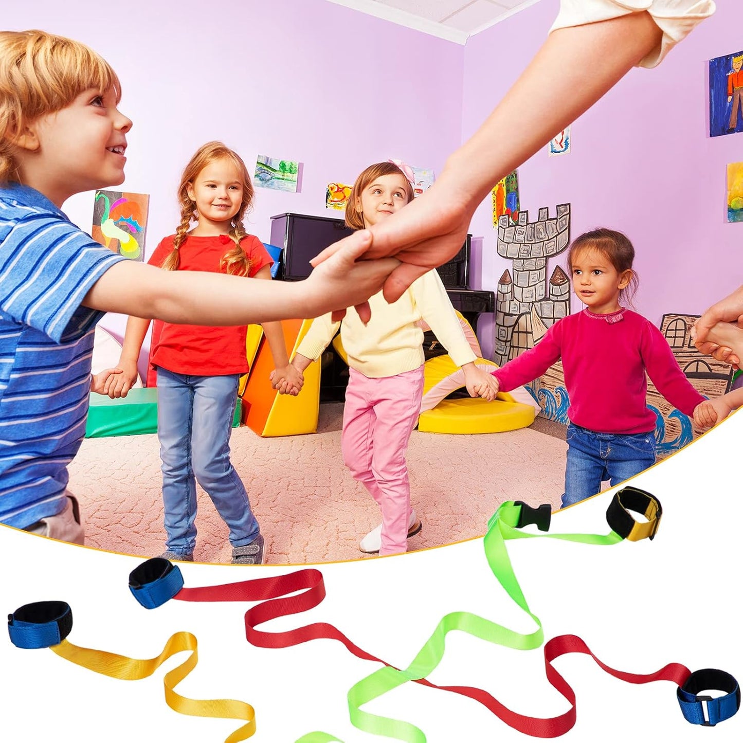 Kajaia Children Safety Walking Rope with 14 Handles - Colorful Adjustable Outdoor Safety Rope for Preschool, Nursery, Daycare, Kindergarten, School Kids & Teachers
