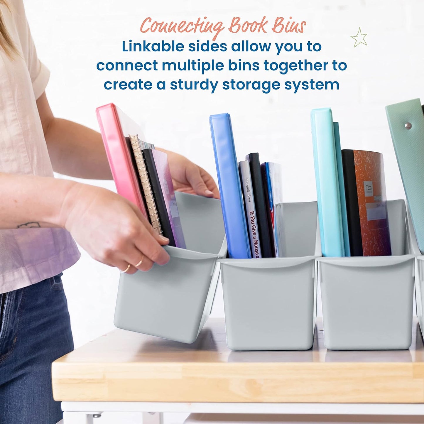 ECR4Kids Linking Plastic Storage Book Bin, Multipurpose Organization, Neon Purple, 10-Piece