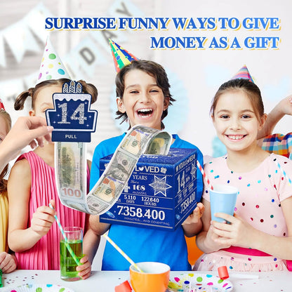 10 Happy Birthday Money Box for Cash Gift, 10th Birthday Decorations for Boys and Girls, Gifts for 10 Year Old Boy, Boy Gift Ideas, Cool Things for Teen -Blue with 100PCS Bags