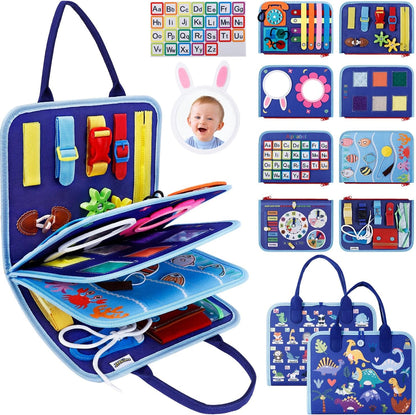JHkim Busy Board Montessori Toys for 1 2 3 4 Year Old Boys Girls Gifts, Sensory Toy for Toddlers 1-3, Educational Activities Travel Toy for Airplane Car, Busy Book for Learning Fine Motor Skills,Blue