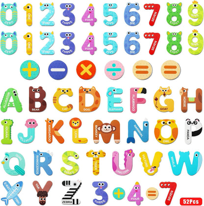 Cocurb 52 Pack Magnetic Letters Numbers Fridge Magnets for Toddlers 1 to 3 Learning Toys Animal ABC Cardboard for Refrigerator Colourful Alphabet Baby Educational Toys