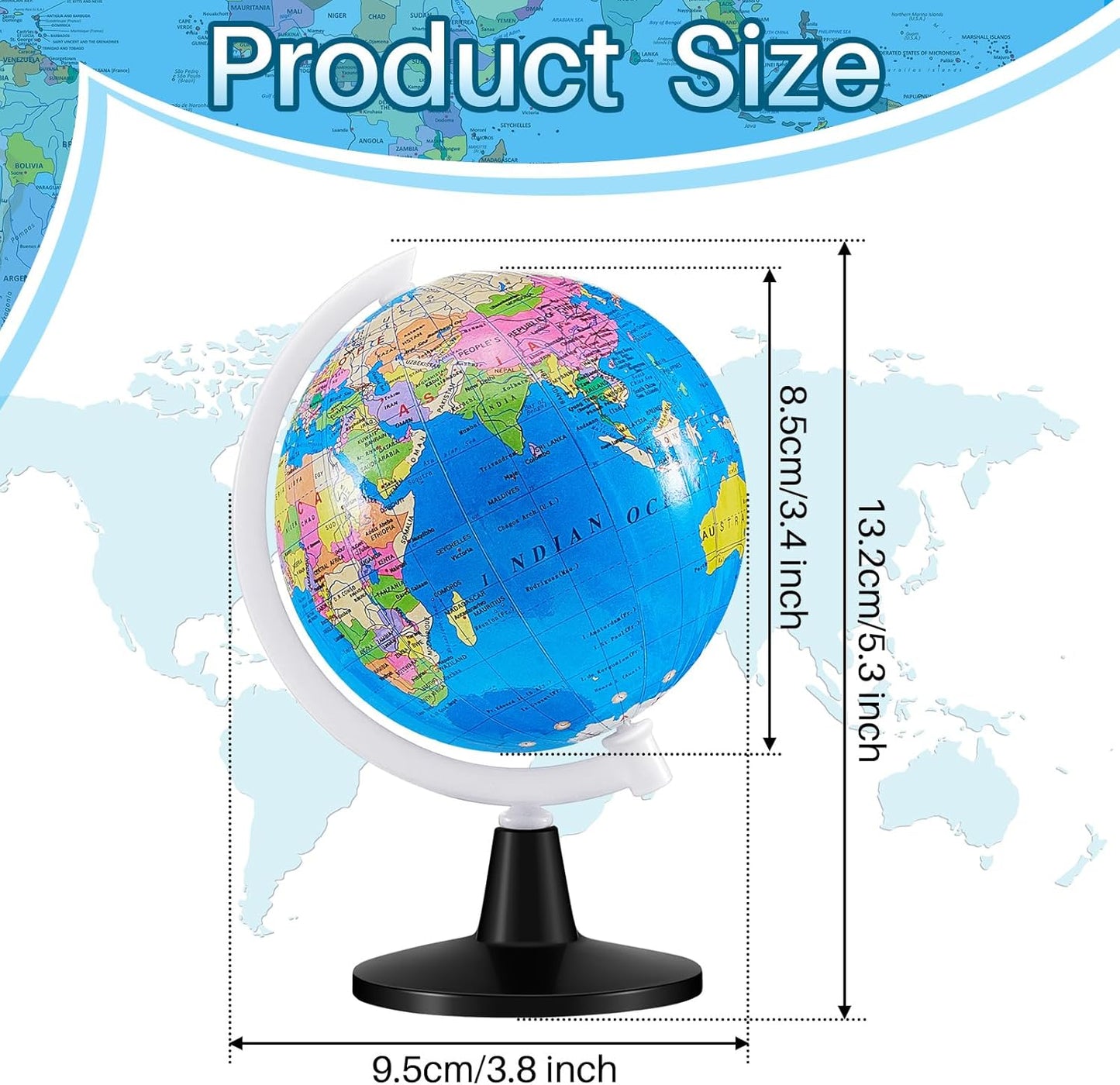 Henoyso 6 Pcs World Globe for Kid 4.6'' Educational Mini Desk Decorative Earth Globes with Black Stand Learning Rotating World Map for End of School Year Graduate Gift Geography Classroom Table Decor