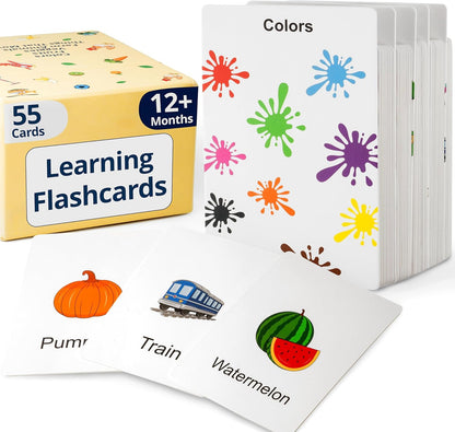 Toddler Flashcards for Ages 1–3 – 55 Thick & Durable Learning Cards, First Words, Real-Life Images, Montessori Toy for Babies 12+ Months