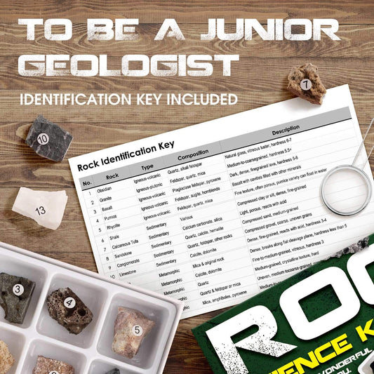 Rocks Collection - 15-Piece Rock Collections for Kids - Cool Geology Gem Kit with Identification Sheet - Gemstones Set Box with Learning Guide and Storage Case - Educational Gift for Kid