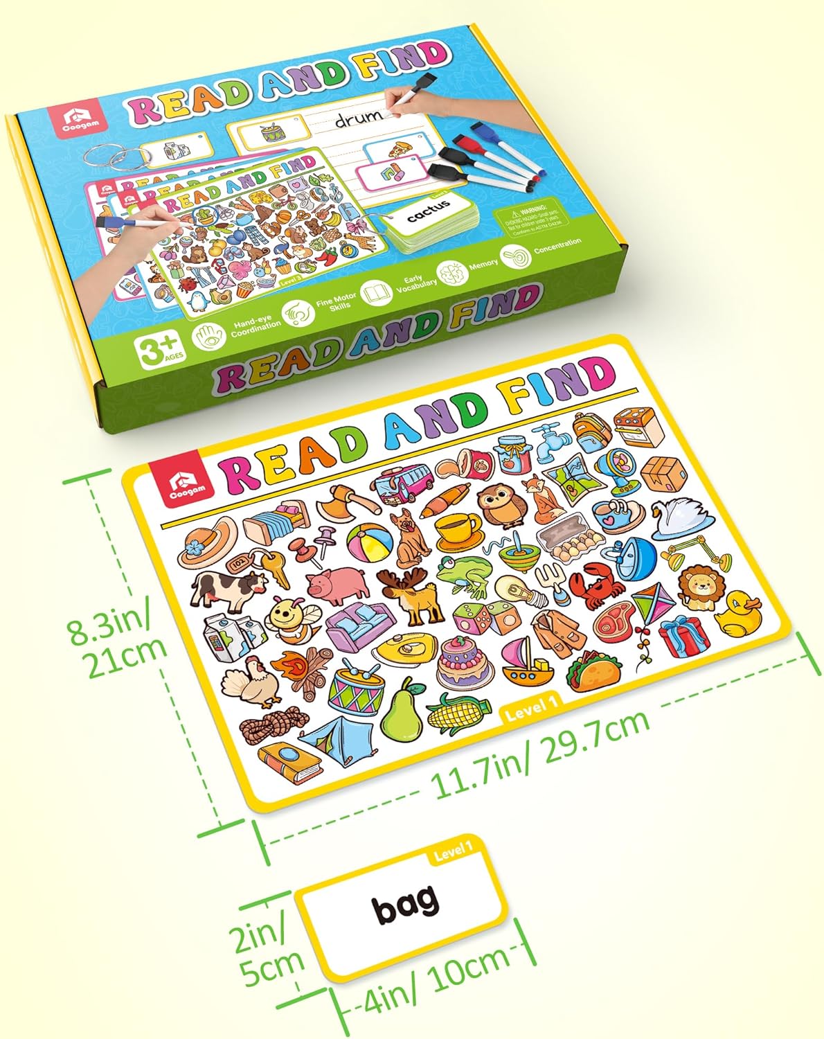Coogam Search and Find Activity Cards for Kids, 220 Sign Words Dry Erase Busy Book Travel Games, Educational Montessori Toy Learning Flashcards for Kindergarten Preschool 3 4 5 Years Old Kids
