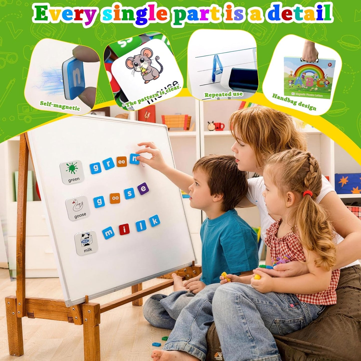 Phonics Word-Building Magnetic Letter Tiles, Alphabet Magnets for Toddlers, 147 Magnetic Phonics Tiles, Letter Recognition for Kindergarten, Phonemic Awareness, Preschool Learning Activities