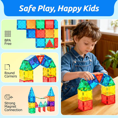 8 Piece Large Square Shape Magnetic Tiles Kids Toys, Magnetic Building Blocks STEM Magnet Building Set Preschool Learning Magnet for Kids Ages 3-5 4-8, Sensory Montessori Toys for 3+ Boys and Girls