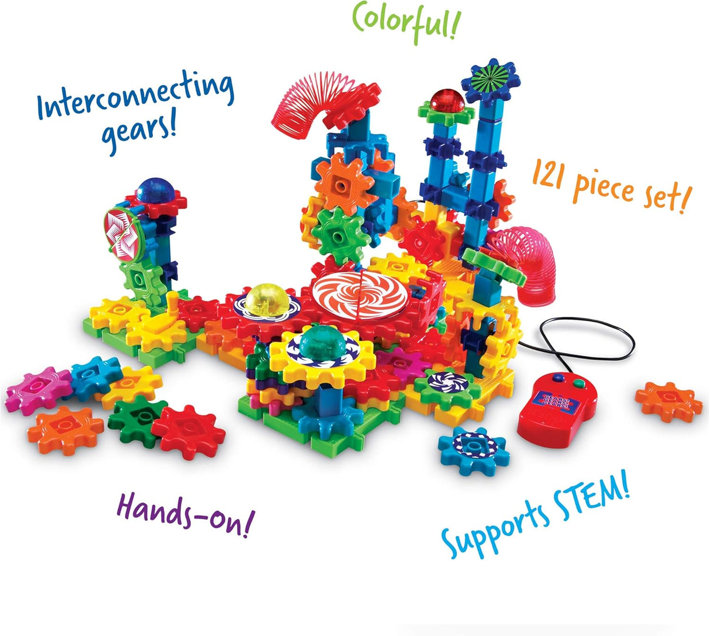 Learning Resources Gears Lights & Action Building Set, STEM Activities, Fine Motor Skills, Toddler Explorer Kit, Science and Construction, Boys and Girls Gifts, 121 Pieces, Ages 5 and Up