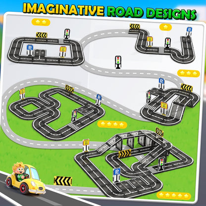 104 PCS Magnetic Tiles Road Set, STEM Construction Toys for Kids Ages 3-5 5-7 4-8, Magnet Building Blocks for Toddler Toys Games, Christmas Birthday Gifts for 3+ Year Old Boys Girls