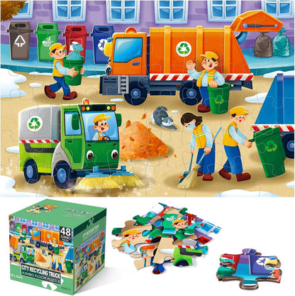 Jumbo Floor Puzzle for Kids,Construction Site Jigsaw Large Puzzles,48 Piece Construction Vehicle Puzzle for Toddler Ages 3-5,Children Learning Preschool Educational Toys,Gift for 4-8 Years Old