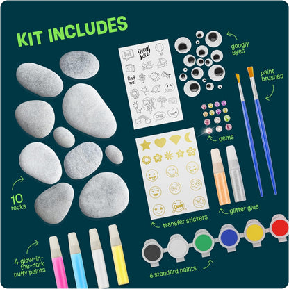 Dan&Darci Rock Painting Kit for Kids - Arts and Crafts for Girls & Boys Ages 6-12 - Craft Kits Art Set - Supplies for Rocks Paint - Best Tween Gift Ideas for Kid Activities Age 6 7 8 9 10 11