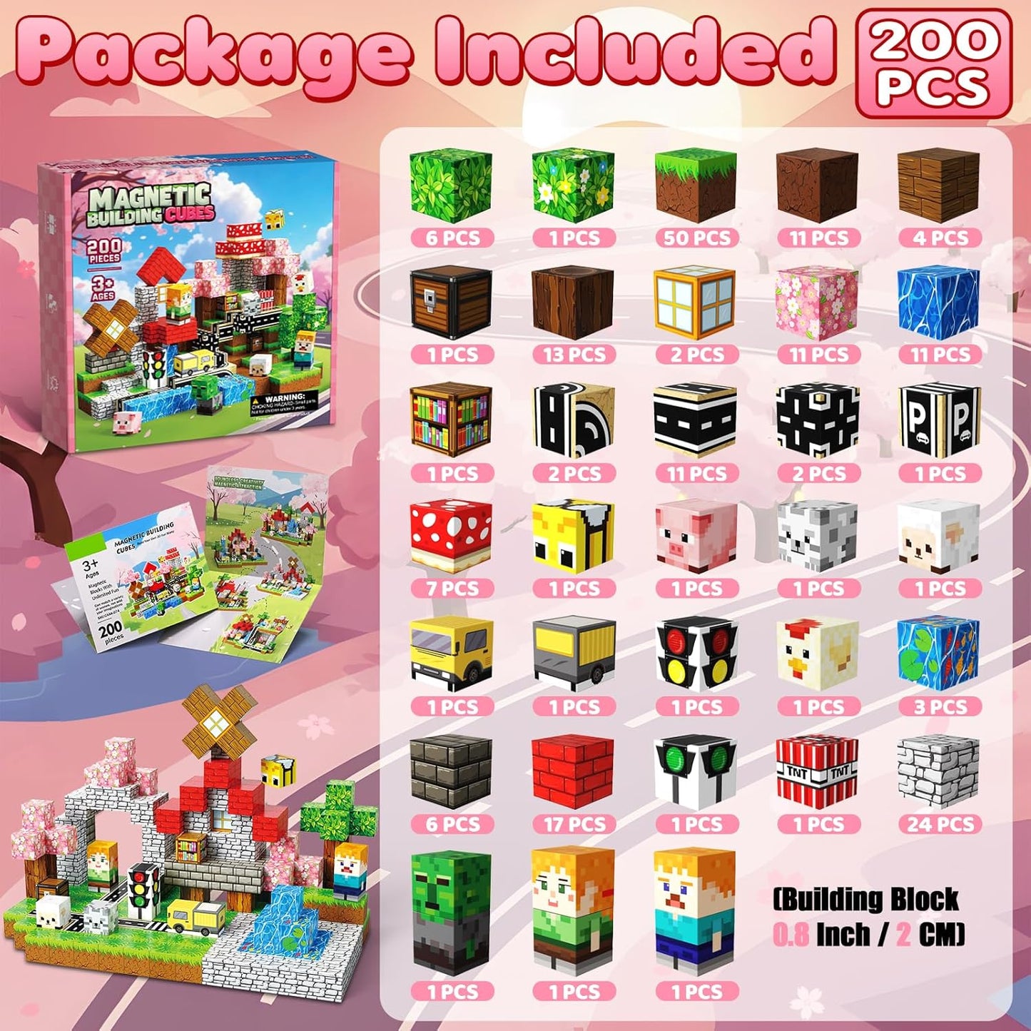 Magnetic Blocks Toys for Kids, 100 PCS Building Blocks Cubes, Stacking Magnetic Tiles Toys for Kids Toddlers Boys Girls Ages 3 4 5 6 7 8-12 Birthday Gifts Party Supplies (Underworld)