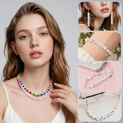 SUTOUG 1000PCS Colourful Letter Beads for Threading, 4 x 7 MM Acrylic Round Alphabet Beads for Jewellery DIY Making Crafts Bracelets Necklaces Ornaments