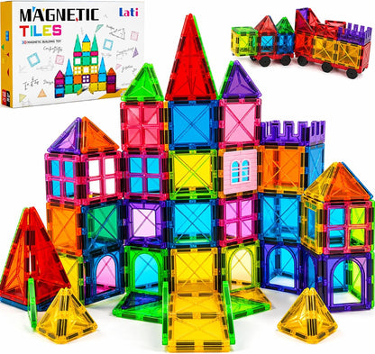 LATI Magnetic Tiles Starter Set for Kids,Beginner Magnetic Building Blocks for Early Learning, Build in 2D & 3D, Open-Ended STEM Building Toy,Easy to Start for Early Builders,Toy Gift for Ages 3–6