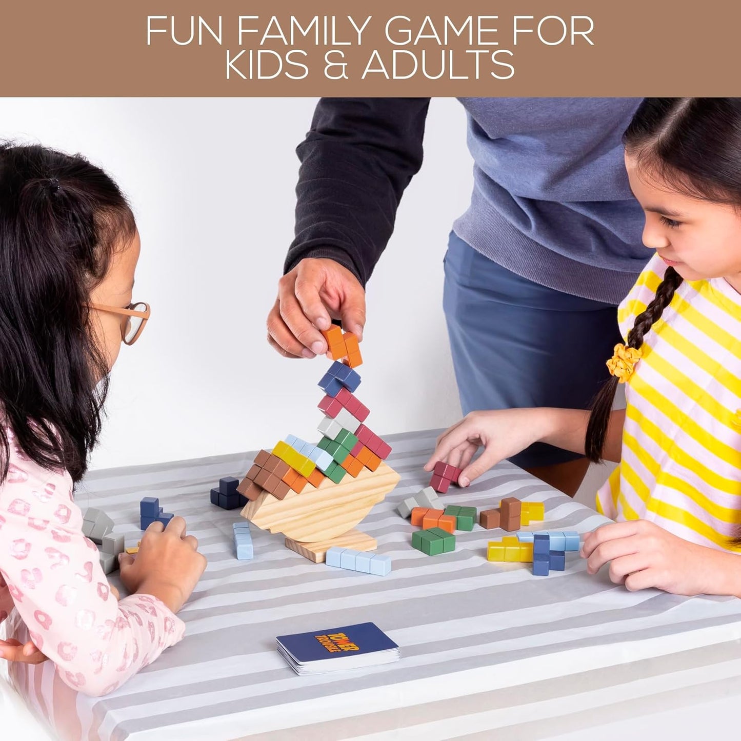 Tower Stack Game - 32PCS Wooden Balance Game with Building Blocks & Cards - Durable Tetra Tower Stacking for Kids & Adults - Fun 1+ Player Balance Stacking Games.