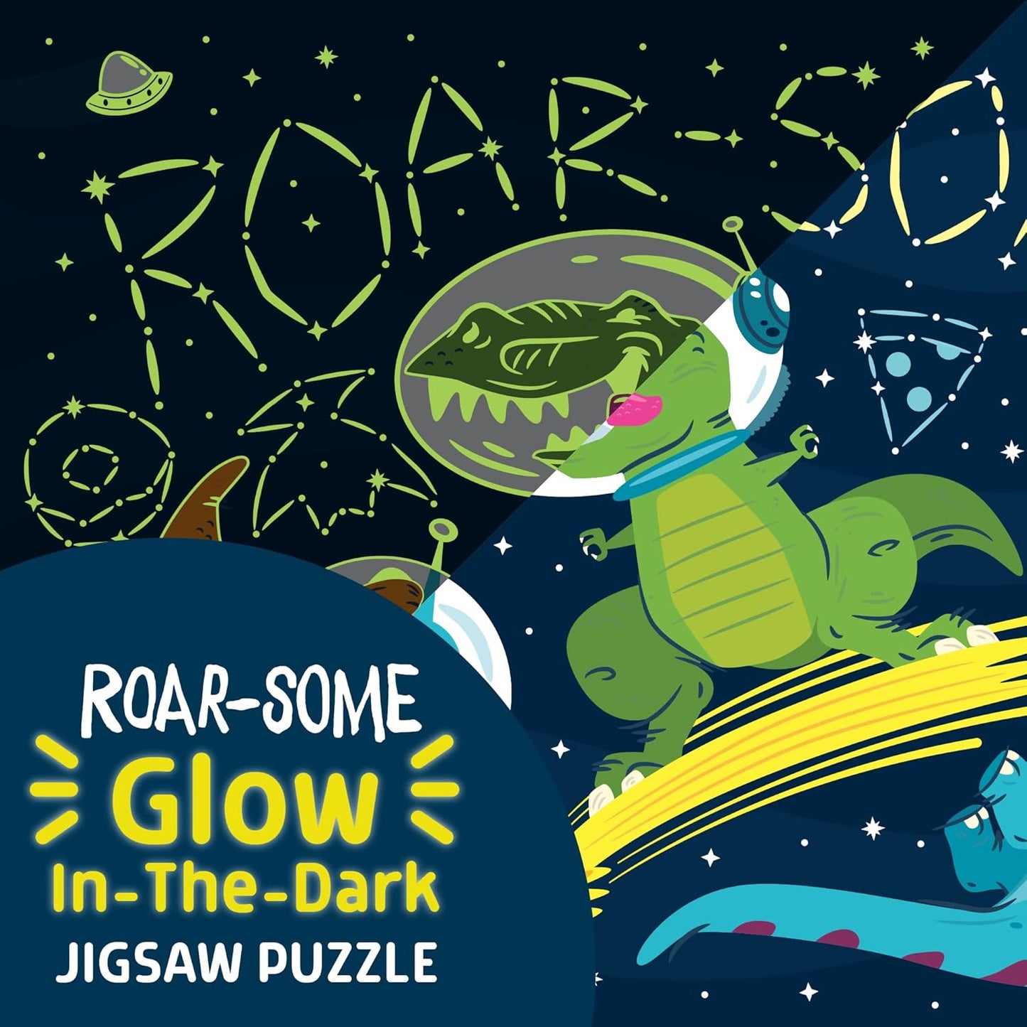 Chuckle & Roar - Roar-Some Glow in The Dark Jigsaw Puzzle for Kids - 100 Piece Educational Space Dino Puzzle - Ages 6+ - Fun Learning, Fine Motor Skills, Screen Free Activity