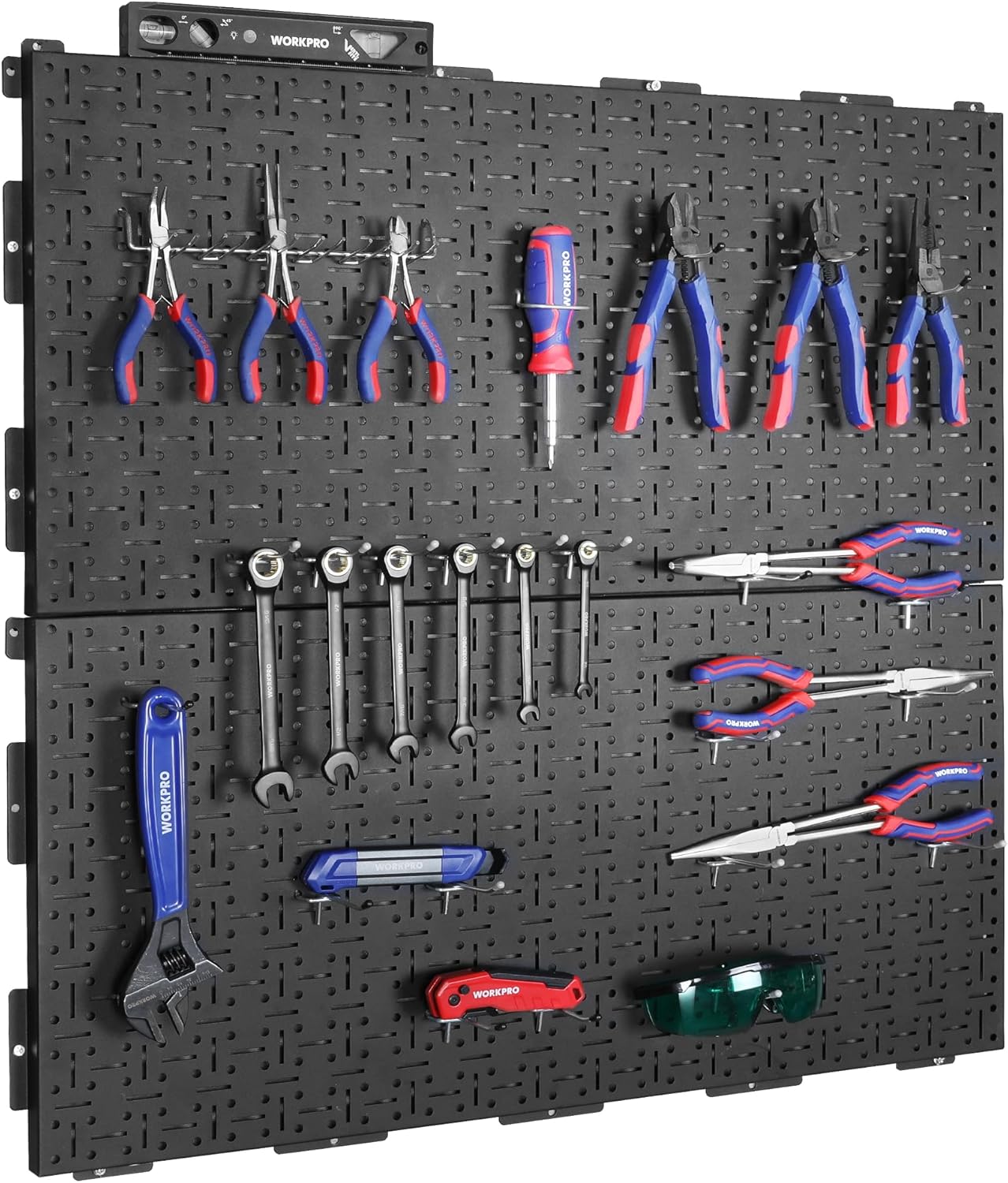 WORKPRO 16”x 16” Metal Peg Board, Foldable Black Pegboard for Wall Organization, Steel Panel with Round Holes & Vertical Slots, Ideal Tool Organizer in Office and Craft Room, 3 Pack