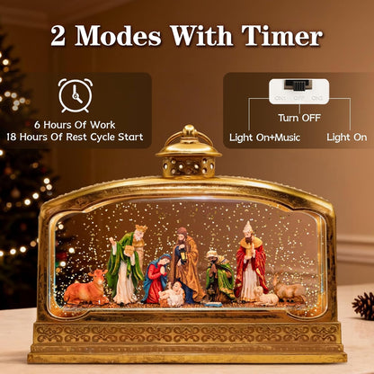 Christmas Snow Globes Lantern, Church and Christmas Tree Christmas Decorations Indoor, 6H Timer Battery & USB Powered Light Up Musical Snow Globes for Kids Women Adults Gift Thanksgiving Home Decor